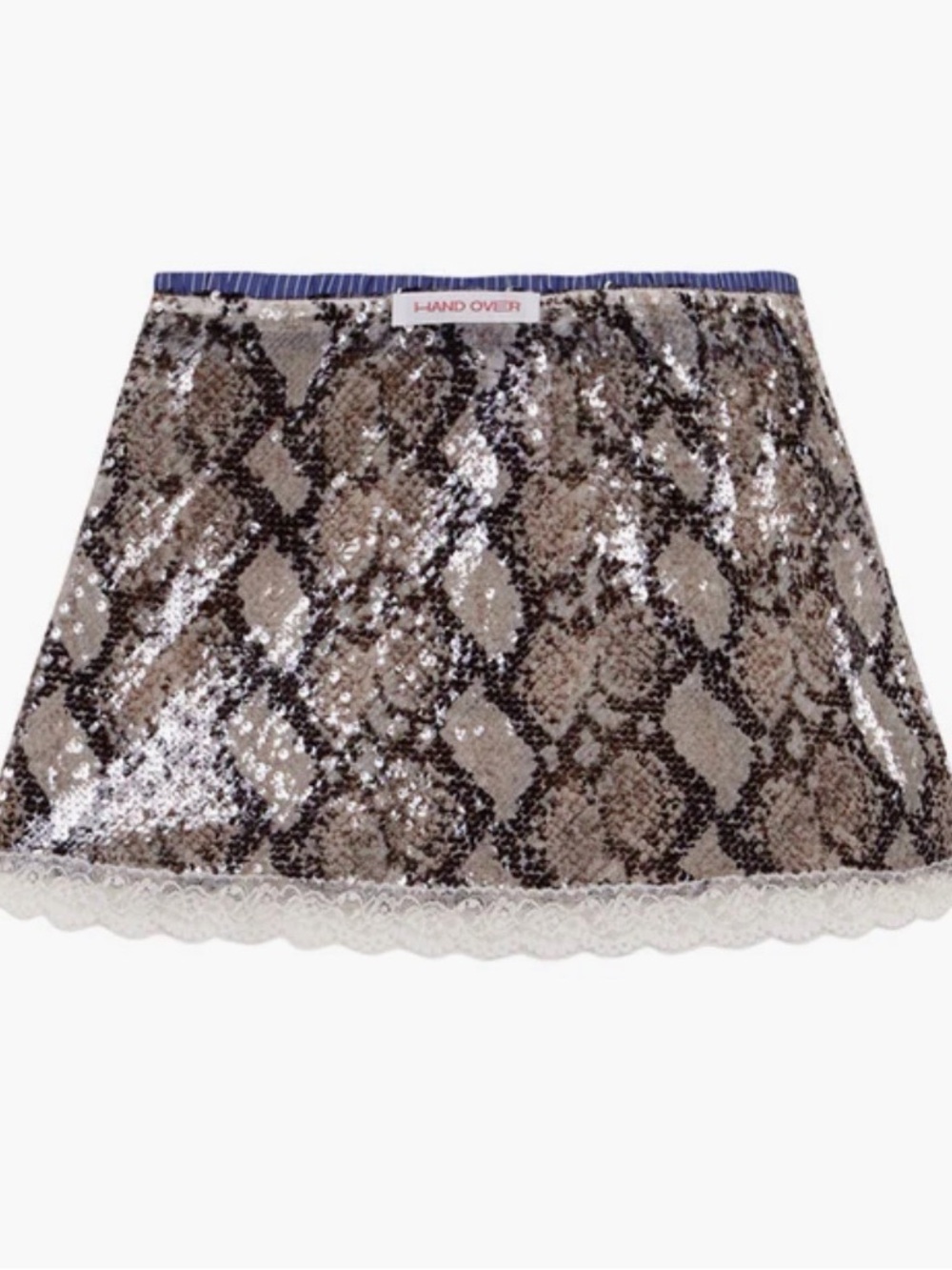 Hand Over Sequin Snake-Print Mini Skirt in Brown